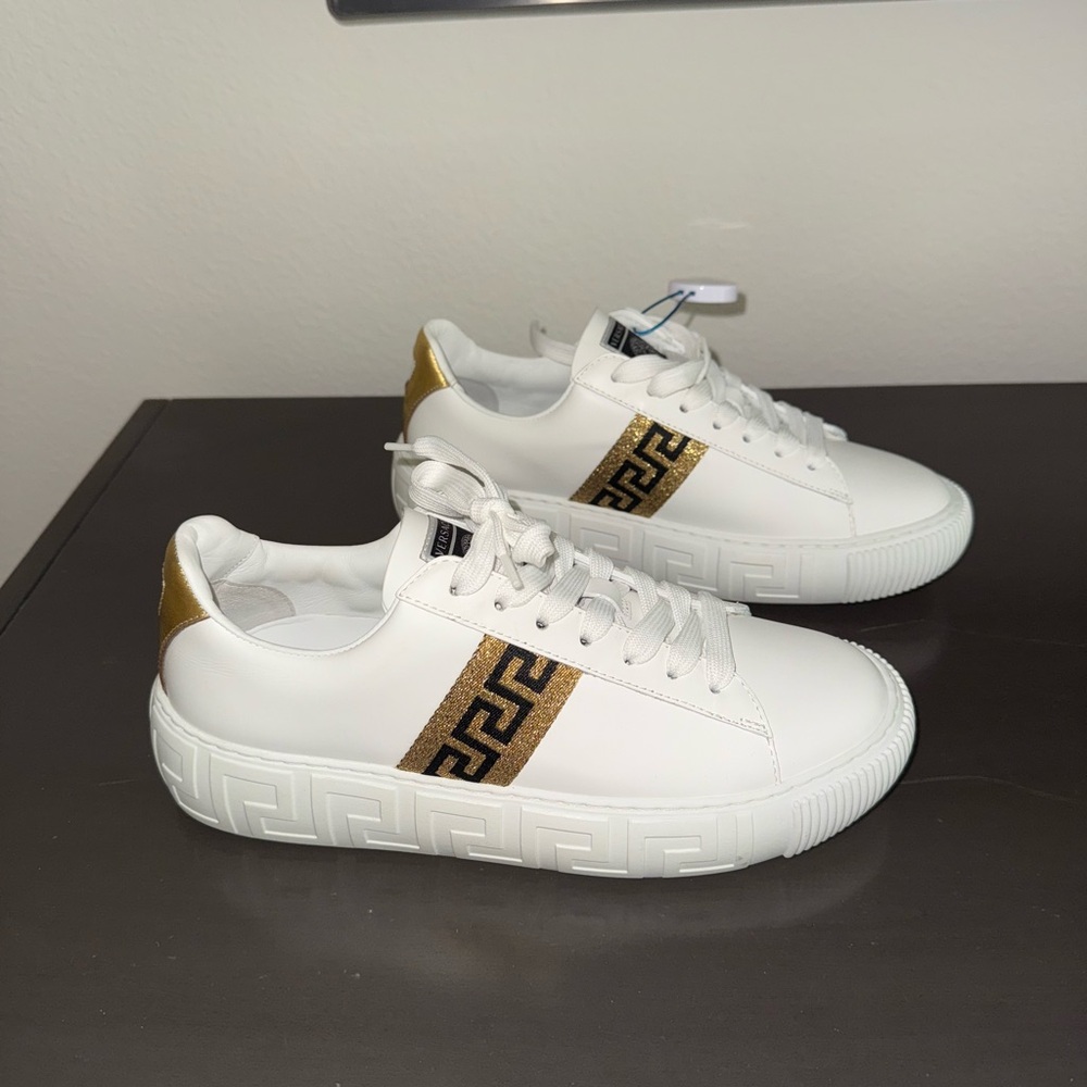VERSACE Greca Sneakers White and Gold Women’s 7.5